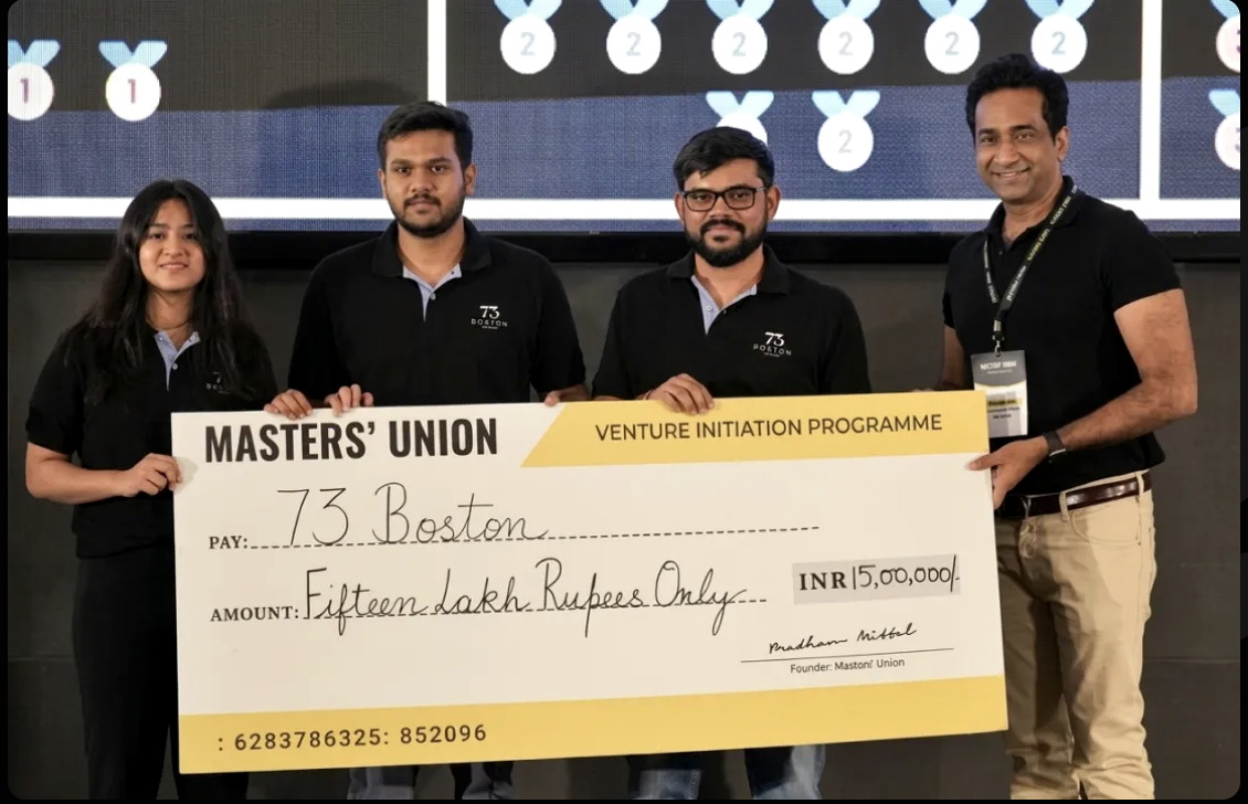 Masters' Union finale — a student team receives a venture grant on stage